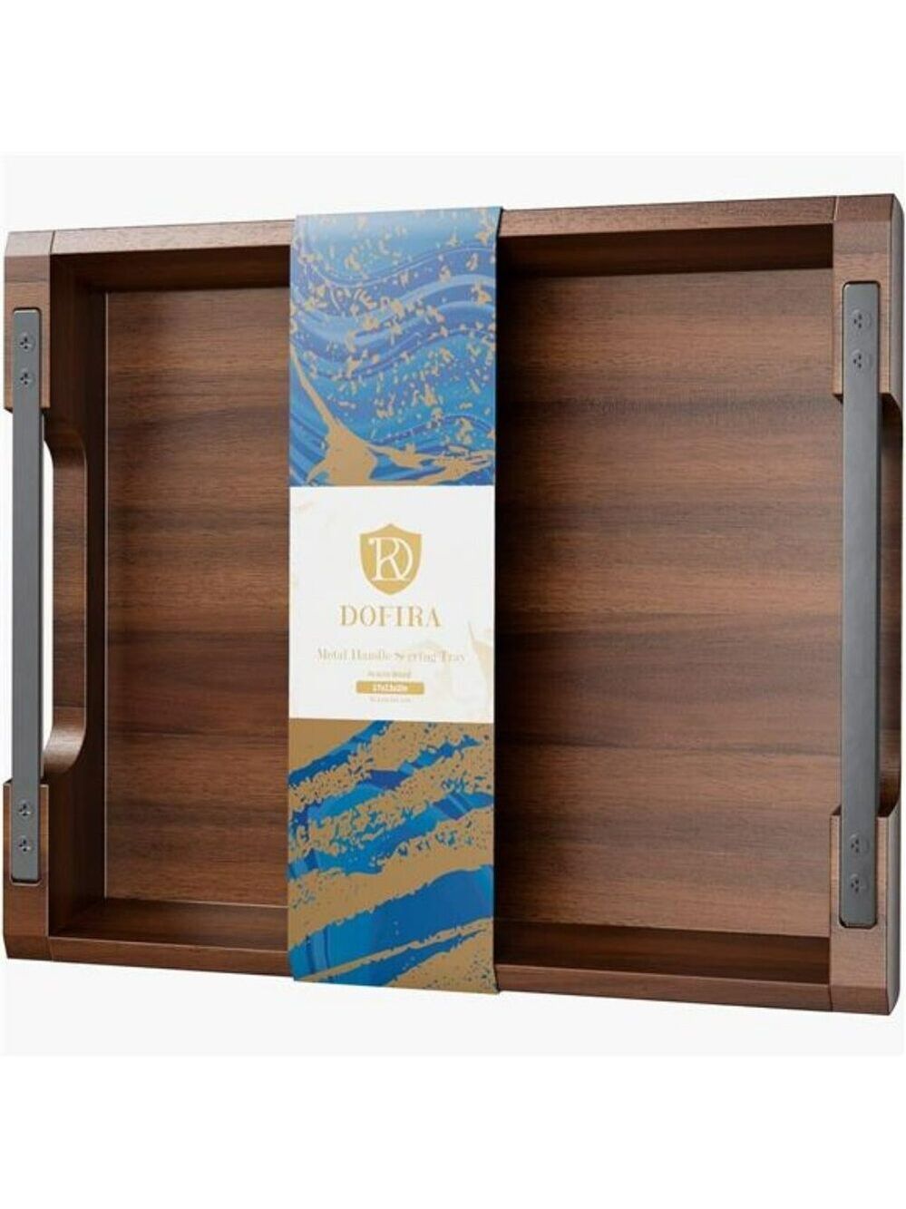 Acacia Wood Serving Tray with Handles Rustic Food Drink Tray for Ottoman